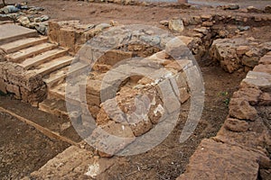 Vouleuterion or Prytaneion public banquet hall in Minoan palace in Malia, Crete