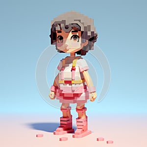 Voxel Art Anime Character: A Delightful Blend Of Hellenistic Art And Child-like Innocence