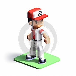 Voxel Art Pokemon Player In Red Hat And Baseball Uniform