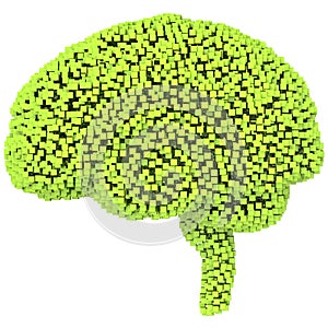 Voxel human brain. 3d render on isolated white