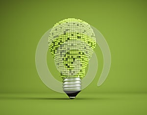 Voxel light bulb. Technological progress, digital innovation. Development concept