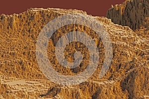 Voxels mountains computer generated landscape