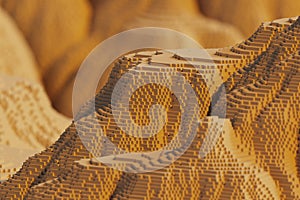 Voxels mountains computer generated landscape