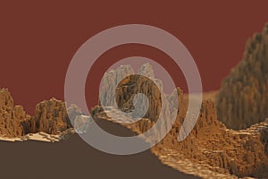 Voxels mountains computer generated landscape