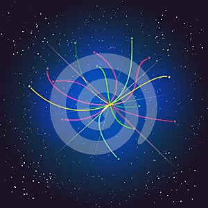 Voyage Beyond the Space. Boson Higgs, quantum mechanics. Big Bang illustration. Vector abstract cosmic background.