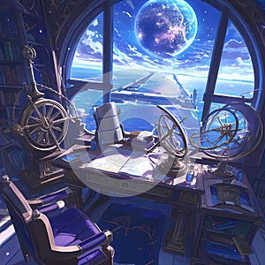 Voyage of Discovery: Illuminated Captain\'s Office with Planet View