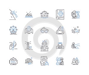 Voyage enterprise line icons collection. Exploration, Adventure, Navigation, Expedition, Discovery, Journey, Odyssey