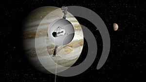 Voyager space probe approaching Jupiter.