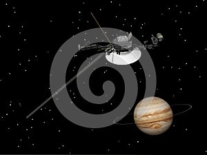 Voyager spacecraft near Jupiter - 3D render