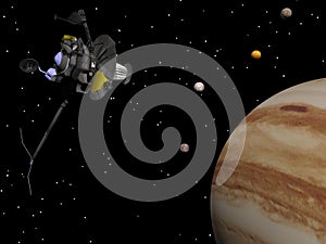 Voyager spacecraft near Jupiter - 3D render