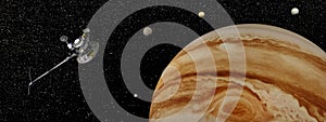 Voyager spacecraft near Jupiter and its satellites - 3D render photo