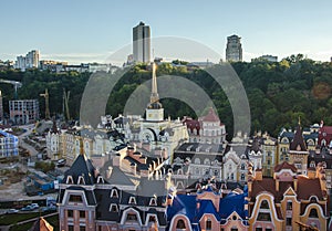 Vozdvizhenka elite district in Kiev, Ukraine . Top view on the roofs of buildings.