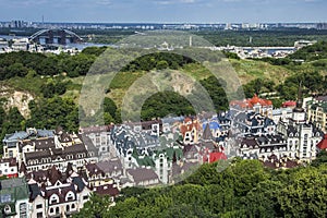 Vozdvizhenka elite district in Kiev, Ukraine . Top view on the roofs of buildings.