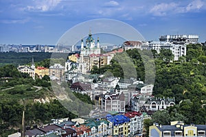 Vozdvizhenka elite district in Kiev, Ukraine . Top view on the roofs of buildings.