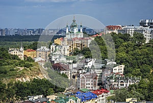 Vozdvizhenka elite district in Kiev, Ukraine . Top view on the roofs of buildings.