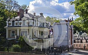 Vozdvizhenska elitte district and Honcharna street. Historic part Podol, Kyiv Ukraine