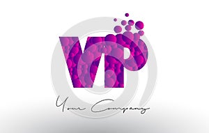 VP V P Dots Letter Logo with Purple Bubbles Texture.