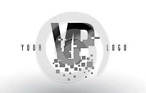 VP V P Pixel Letter Logo with Digital Shattered Black Squares