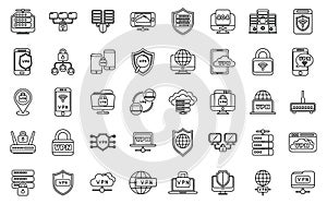 VPN icons set outline vector. Shield data