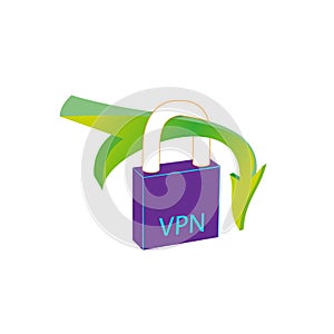 VPN Internet security isometric concept.Traffic Encryption, VPN, Privacy Protection Antivirus hack. flat 3d isometry security icon