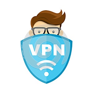 VPN protect safety concept. Man and save