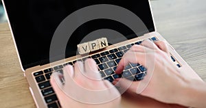 VPN secure connection concept and man using virtual private network technology on laptop computer