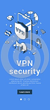 VPN security service. Virtual private network personal data protect connection datum transfer vector photo