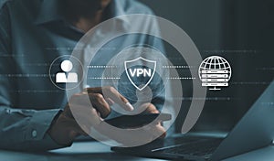 VPN server network security internet privacy encryption concept. Encrypted connection VPN (virtual private network).