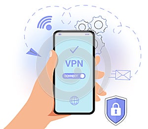 VPN Service Concept Virtual private network App for secure connection