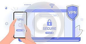 VPN Service Concept Virtual private network App for secure connection