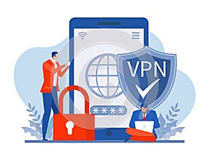 VPN technology Service Concept,Businessman Use browser unblock on website on mobile Virtual Private Network photo