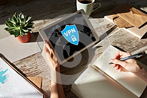 VPN - Virtual perivate network. Internet conncetion privacy concept.