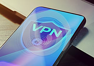 VPN - Virtual private network application for encrypt connection, anonymous internet using and unblock websites. Close photo