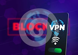 VPN - Virtual Private Network business illustration. Cyber Security Privacy Data Encryption concept. Anonymous internet using