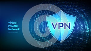 VPN. Virtual private network. Data encryption, IP substitute. Secure VPN connection. Cyber security and privacy. Binary code Data