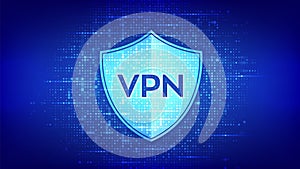 VPN. Virtual private network icon made with binary code. Data encryption, IP substitute. Secure VPN connection. Cyber security and