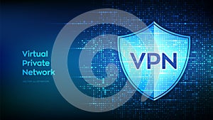 VPN. Virtual private network icon made with binary code. Data encryption, IP substitute. Secure VPN connection. Cyber security and