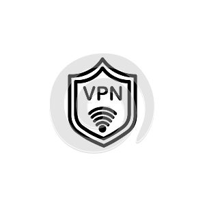 VPN - virtual private network icon. Simple shield with wi-fi symbol. Outline modern design element. Simple black flat