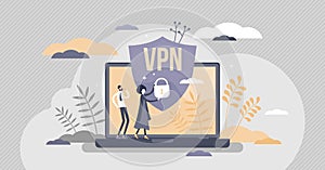 VPN virtual private network information secured in cloud tiny person concept