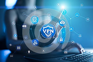 VPN Virtual Private network protocol. Cyber security and privacy connection technology. Anonymous Internet.