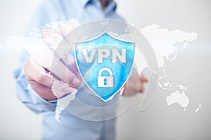 VPN Virtual Private network protocol. Cyber security and privacy connection technology. Anonymous Internet.