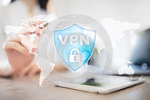 VPN Virtual Private network protocol. Cyber security and privacy connection technology. Anonymous Internet.