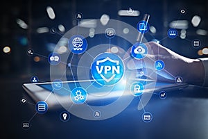 VPN Virtual Private network protocol. Cyber security and privacy connection technology. Anonymous Internet.