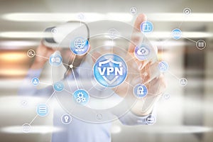 VPN Virtual Private network protocol. Cyber security and privacy connection technology. Anonymous Internet.