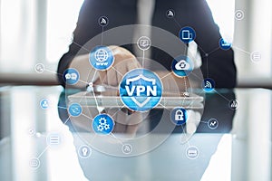 VPN Virtual Private network protocol. Cyber security and privacy connection technology. Anonymous Internet.