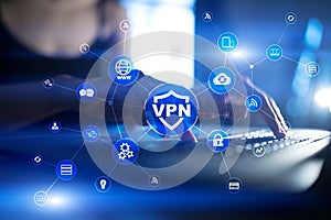 VPN Virtual Private network protocol. Cyber security and privacy connection technology. Anonymous Internet.