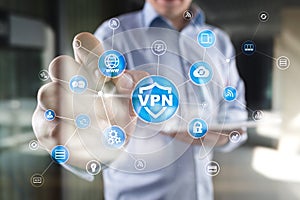 VPN Virtual Private network protocol. Cyber security and privacy connection technology. Anonymous Internet.