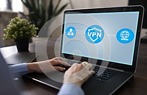 VPN. Virtual private network. Security encrypted connection. Anonymous internet using.