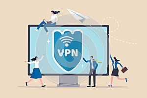 VPN virtual private network, security protection for internet access, technology or firewall encryption to protect computer