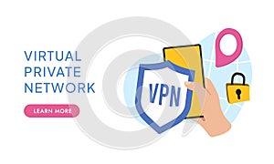 VPN Virtual Private Network Service Software. Internet Security and VPN Privacy Data Encryption. Flat vector